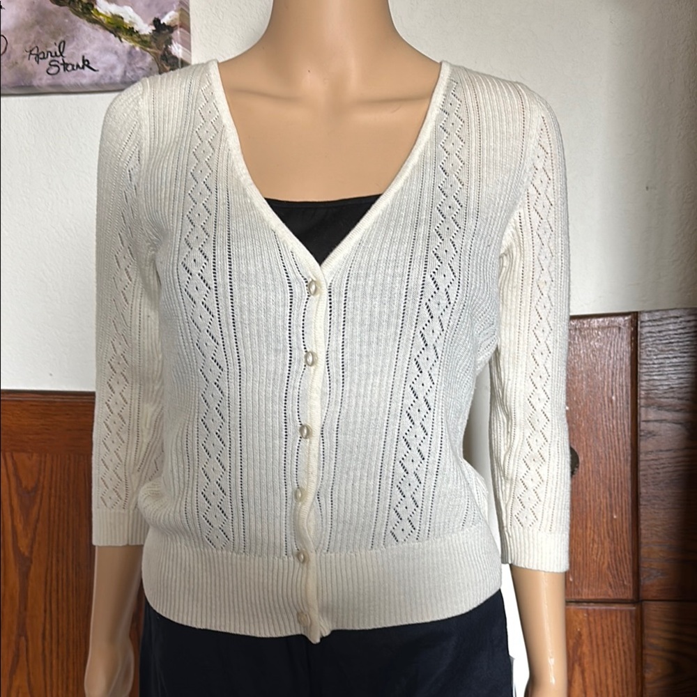 New York & Co Cream Knit Cardigan